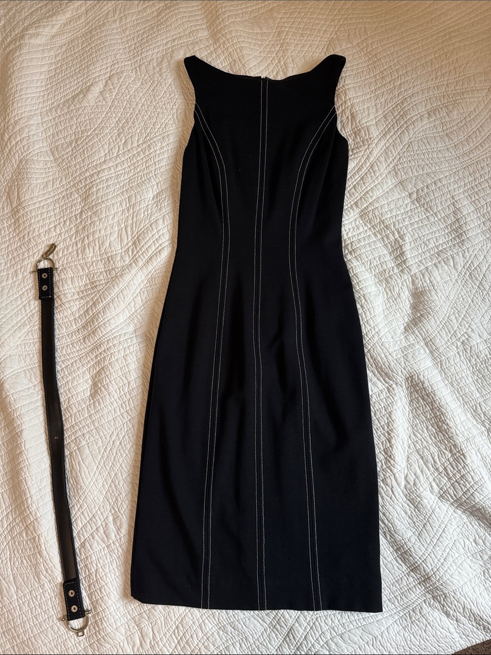 Cache Black Sheath Dress with White Contrast Stitching